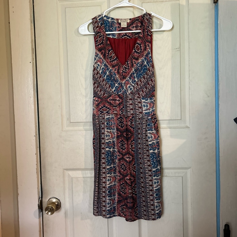 Lucky Brand Red and Blue V-Neck Mini Sundress